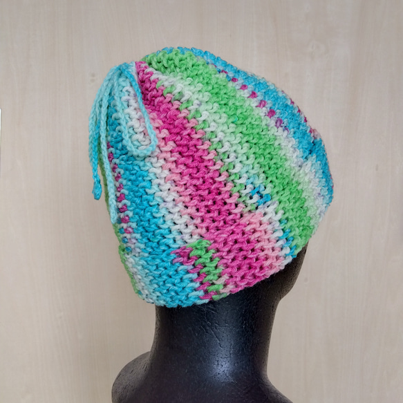 帽子＆スヌード2way☆ピンク・水色・黄緑・白色＊洗濯機OK！ 1枚目の画像
