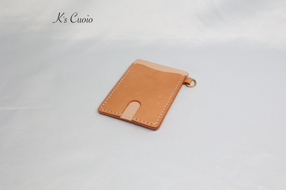 ヌメ革 ツートン定期入れ（オレンジ色）【送料無料】 1枚目の画像