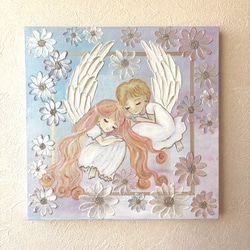 テクスチャーアート 眠る天使の絵 F3サイズ アクリル画 原画 癒しの