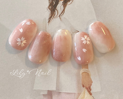 桜ネイル 入学式 卒業式 ニュアンスネイル ピンク ネイルチップ（つけ