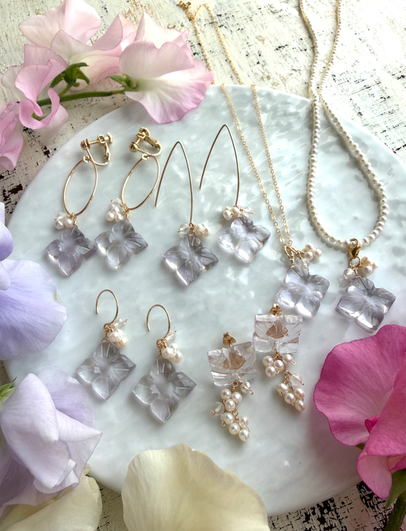 14KGF カランコエカットグリーンアメジスト 淡水パール マグネットネックレス 10枚目の画像