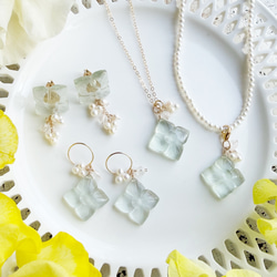 14KGF カランコエカットグリーンアメジスト 淡水パール マグネットネックレス 8枚目の画像