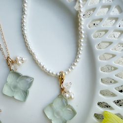 14KGF カランコエカットグリーンアメジスト 淡水パール マグネットネックレス 4枚目の画像