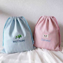 名入れ可】名入れ可＊刺繍の巾着袋 Mサイズ｜A4対応・お着替え袋・入園