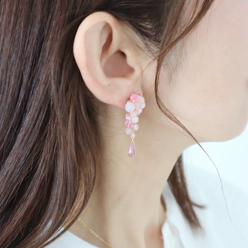 ときめく桜色ピンク 天然石 ピアス/イヤリング ピアス（スタッド・一粒