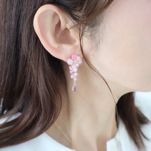 ときめく桜色ピンク 天然石 ピアス/イヤリング ピアス（スタッド・一粒