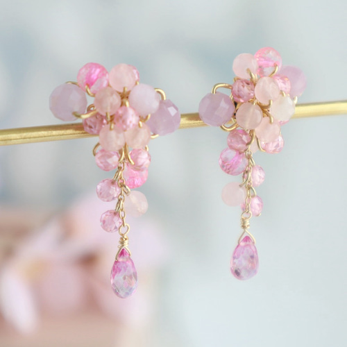 ときめく桜色ピンク 天然石 ピアス/イヤリング ピアス（スタッド・一粒