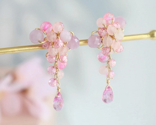 ときめく桜色ピンク 天然石 ピアス/イヤリング ピアス（スタッド・一粒