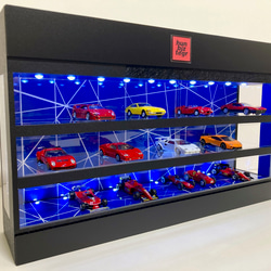 1/43展示14台可・黒大理石・2層式ディスプレーBOX/2色LED30灯