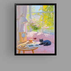 絵画 | イラストポスター 311 ☆ 【白い猫を抱いている少女】 絵画