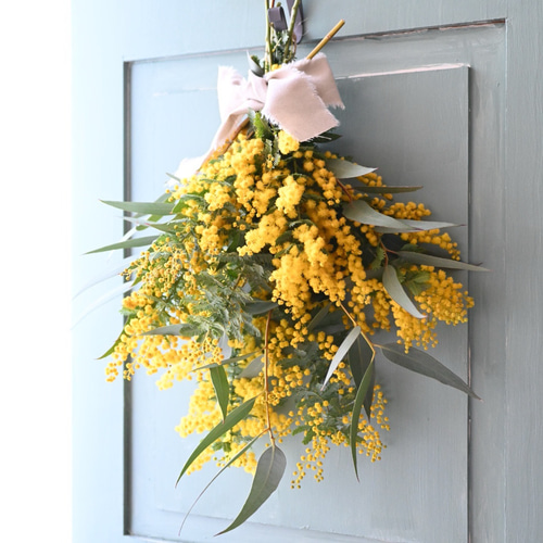 フレッシュミモザとユーカリのスワッグ 40センチ スワッグ Secret