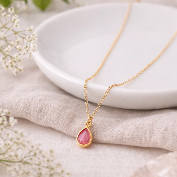 14kgf ピンクオパール ネックレス 一粒 桜色 春 お守り 天然石 1枚目の画像
