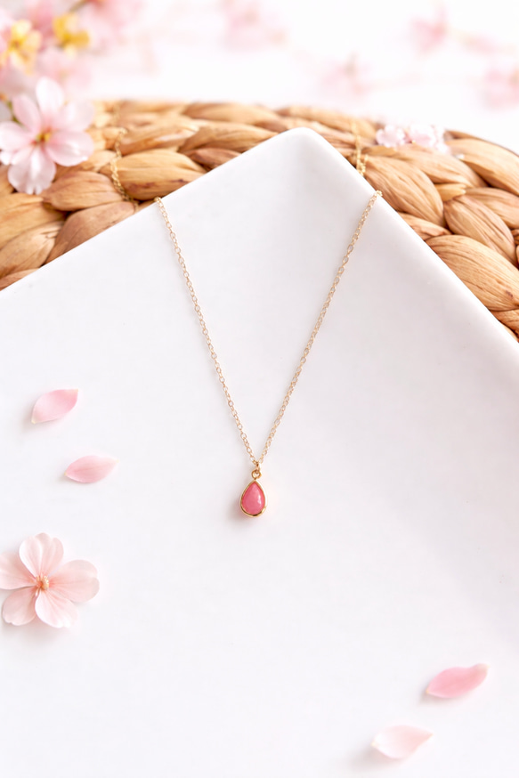 14kgf ピンクオパール ネックレス 一粒 桜色 春 お守り 天然石 2枚目の画像