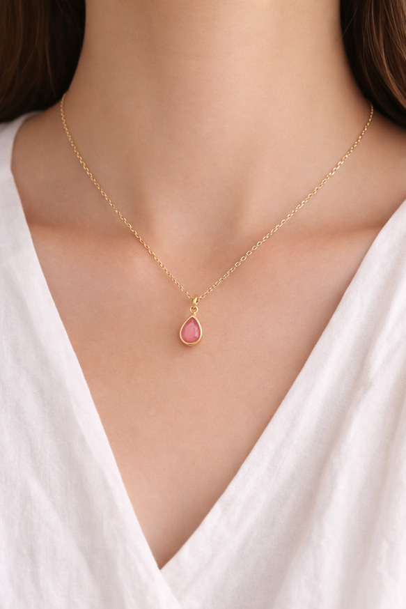 14kgf ピンクオパール ネックレス 一粒 桜色 春 お守り 天然石 3枚目の画像