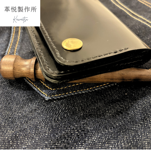 馬革ガラスレザー トラッカーウォレット 長財布 型押しクロコ 日本製