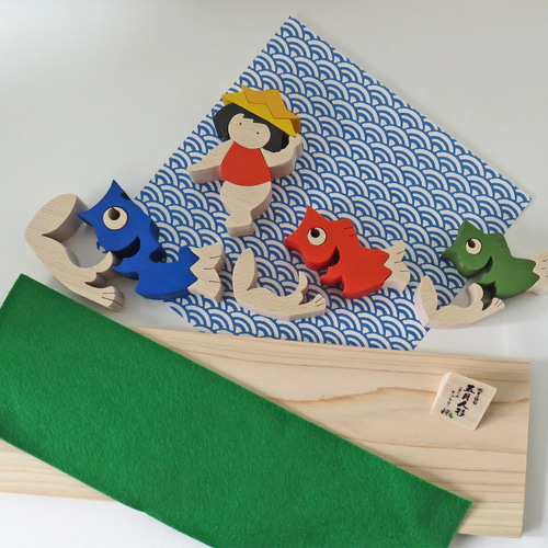 五月人形☆鯉のぼりに乗った金太郎☆端午の節句☆木製☆糸のこ木工