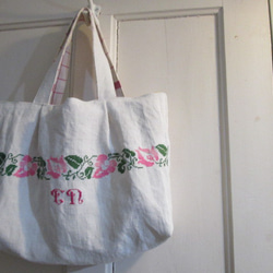 アンティークホームスパンハンガリアンリネン ブルーラインと