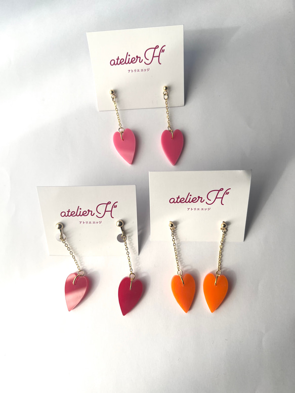 ハート×細身チェーン　ピアス　イヤリング 3枚目の画像