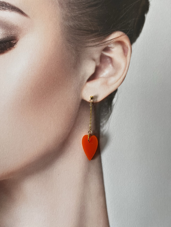ハート×細身チェーン　ピアス　イヤリング 1枚目の画像