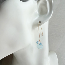 14KGF アクアマリン マロンカット マーキスピアス 4枚目の画像