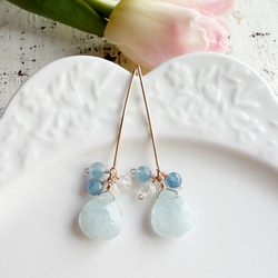 14KGF アクアマリン マロンカット マーキスピアス 2枚目の画像