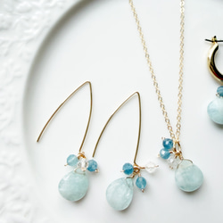 14KGF アクアマリン マロンカット マーキスピアス 7枚目の画像