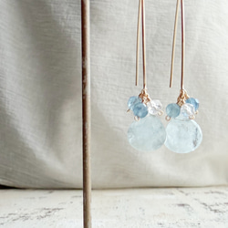 14KGF アクアマリン マロンカット マーキスピアス 3枚目の画像