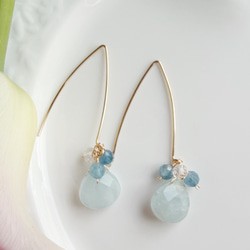 14KGF アクアマリン マロンカット マーキスピアス 1枚目の画像