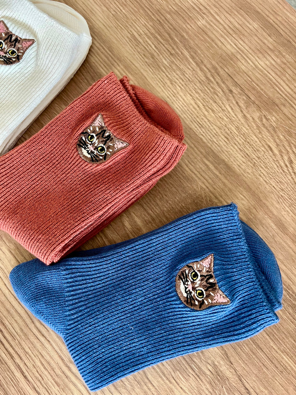 毛並まで感じるブリティッシュショートヘア猫さん刺繍の靴下 8枚目の画像
