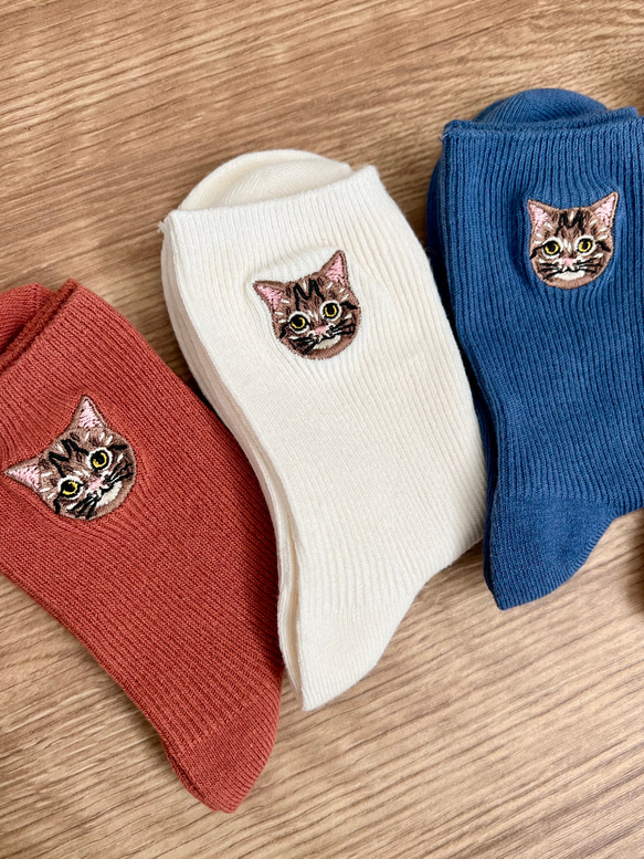 毛並まで感じるブリティッシュショートヘア猫さん刺繍の靴下 6枚目の画像