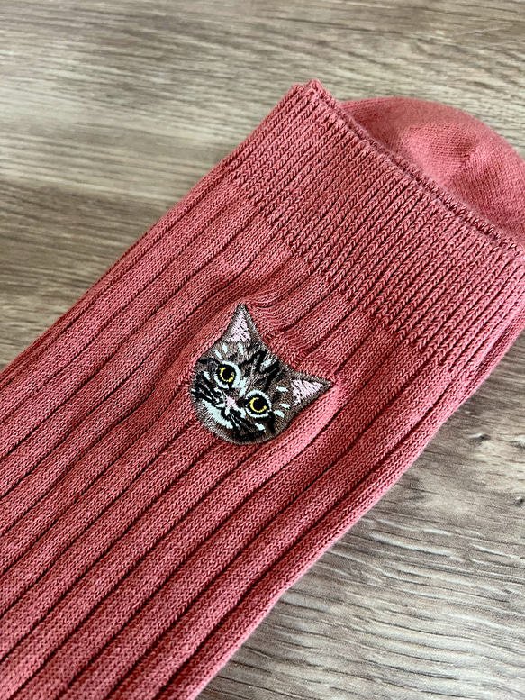 毛並まで感じるブリティッシュショートヘア猫さん刺繍の靴下 5枚目の画像