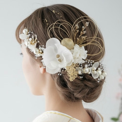 A414 つまみ細工 髪飾り 白 卒業式 袴 結婚式 ドライフラワー 成人式