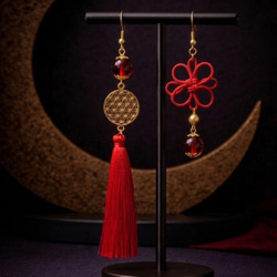 翡翠】八重菊結びとタッセルのピアス(イヤリング)（色オーダー可