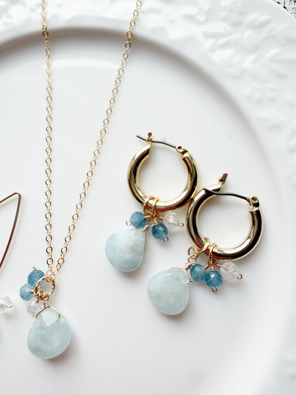 チタン アクアマリン 水晶 フープピアス 13枚目の画像