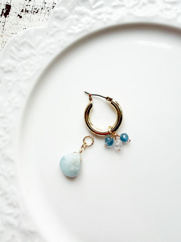 チタン アクアマリン 水晶 フープピアス 2枚目の画像