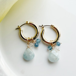 チタン アクアマリン 水晶 フープピアス 1枚目の画像