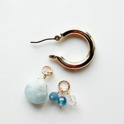チタン アクアマリン 水晶 フープピアス 3枚目の画像