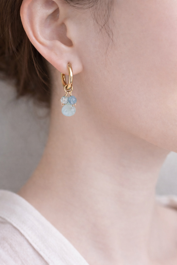 チタン アクアマリン 水晶 フープピアス 7枚目の画像
