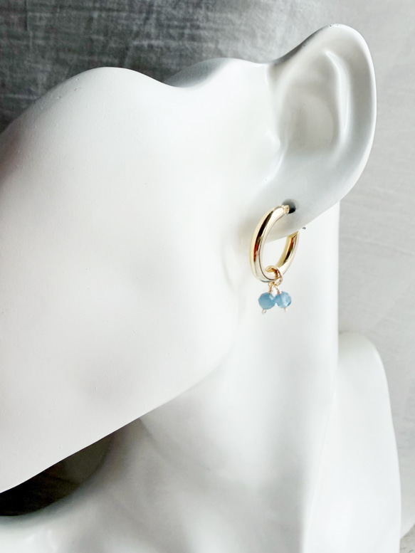 チタン アクアマリン 水晶 フープピアス 10枚目の画像