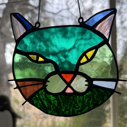 猫図鑑【白ネコ オッドアイ】《猫サンキャッチャー》ステンドグラス