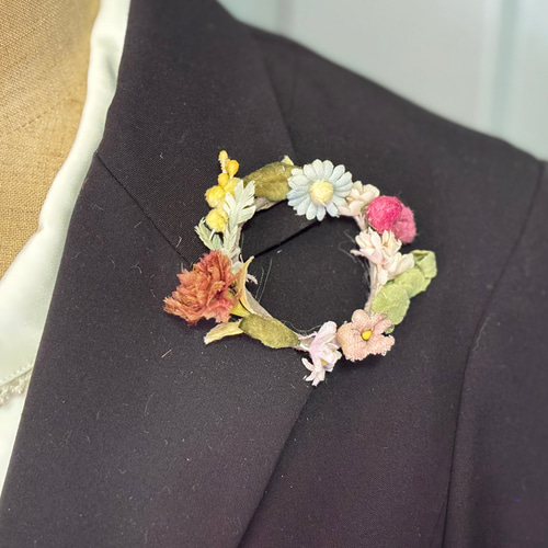 コサージュ 布 花 カーネーション ミモザ すみれ ミニリース ブローチ