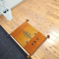 目玉品35％OFF】ペルシャ ギャッベ 玄関マット 87x60cm 緑 糸杉