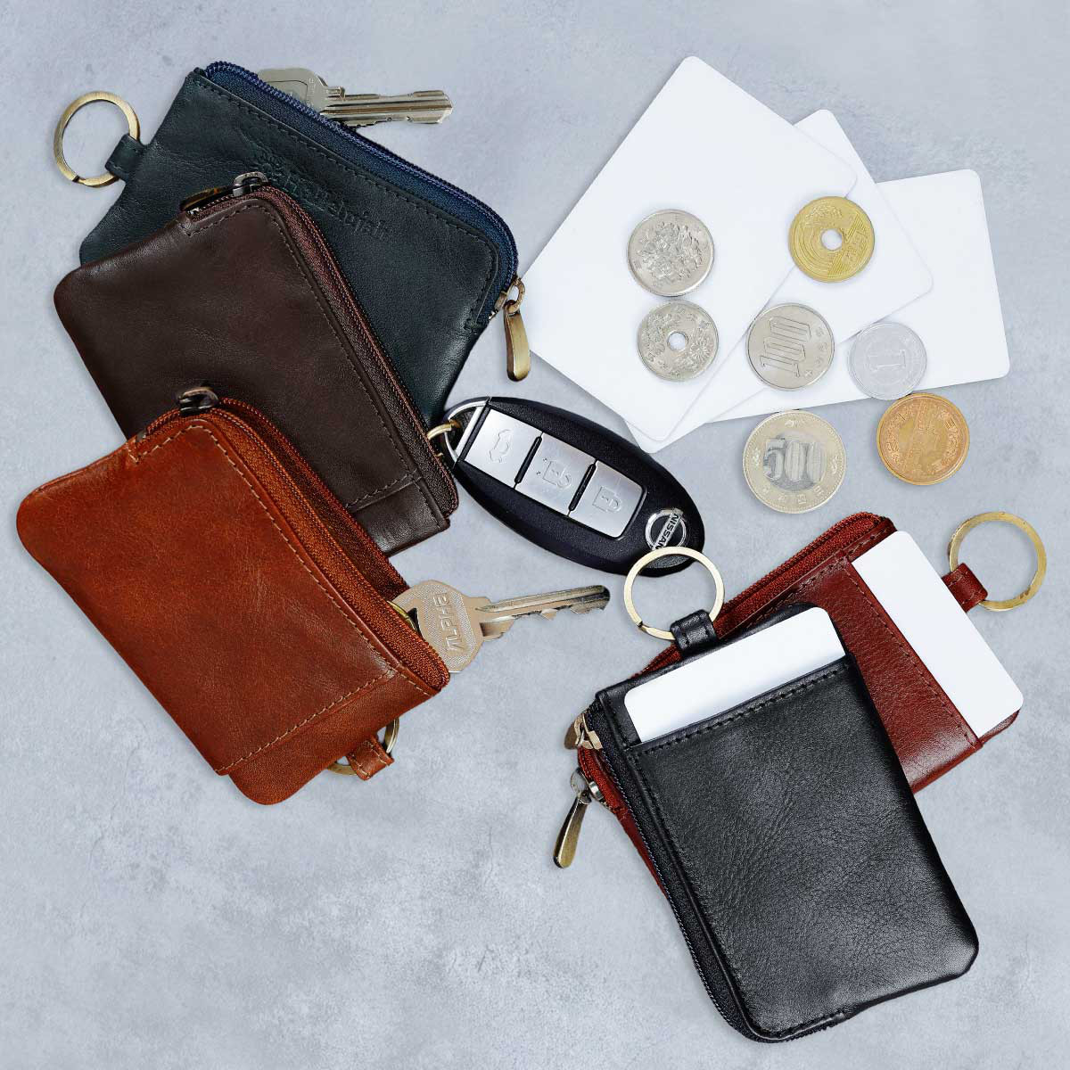 マルチケース ミニ財布 キーリング付き コンパクト 本革 イタリアン