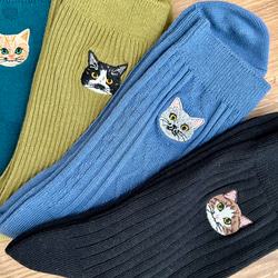 新作♫ 毛並みまで感じる猫刺繍の紳士靴下 6柄単品 3枚目の画像