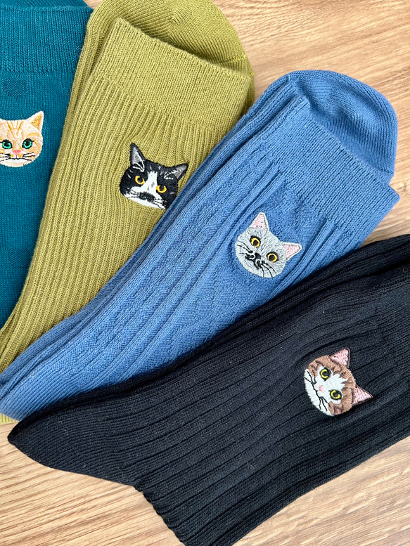 新作♫ 毛並みまで感じる猫刺繍の紳士靴下 6柄単品 3枚目の画像