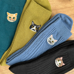 新作♫ 毛並みまで感じる猫刺繍の紳士靴下 6柄単品 6枚目の画像