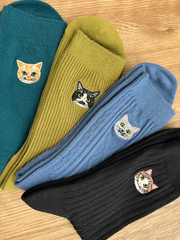 新作♫ 毛並みまで感じる猫刺繍の紳士靴下 6柄単品 6枚目の画像