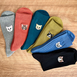 新作♫ 毛並みまで感じる猫刺繍の紳士靴下 6柄単品 1枚目の画像