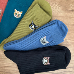 新作♫ 毛並みまで感じる猫刺繍の紳士靴下 6柄単品 9枚目の画像
