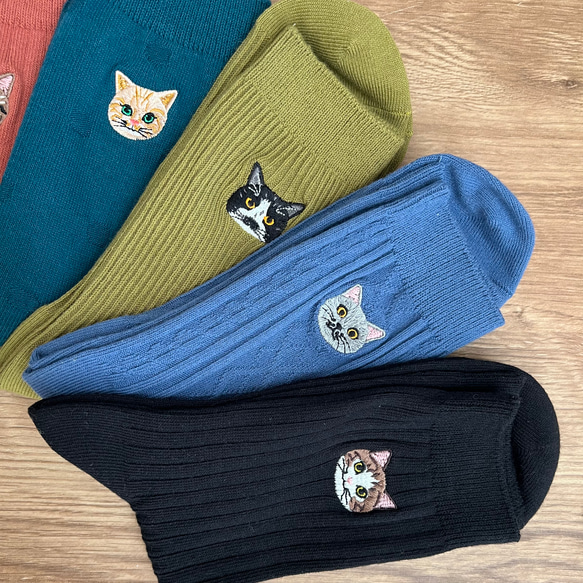 新作♫ 毛並みまで感じる猫刺繍の紳士靴下 6柄単品 9枚目の画像